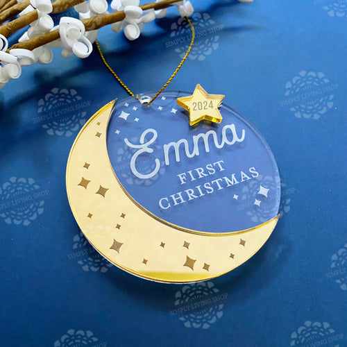 Personalized Baby First Christmas Ornament - Gold Moon