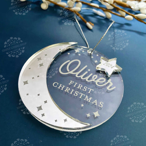 Personalized Baby First Christmas Ornament - Silver Moon