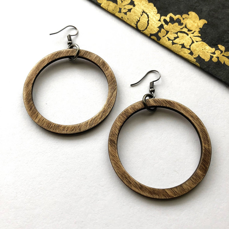 Rustic Wood Hoop Earrings